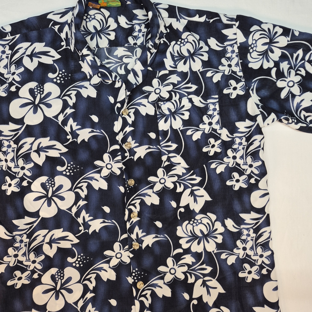 Navy and White Floral Men's Casual Shirt Sku0247